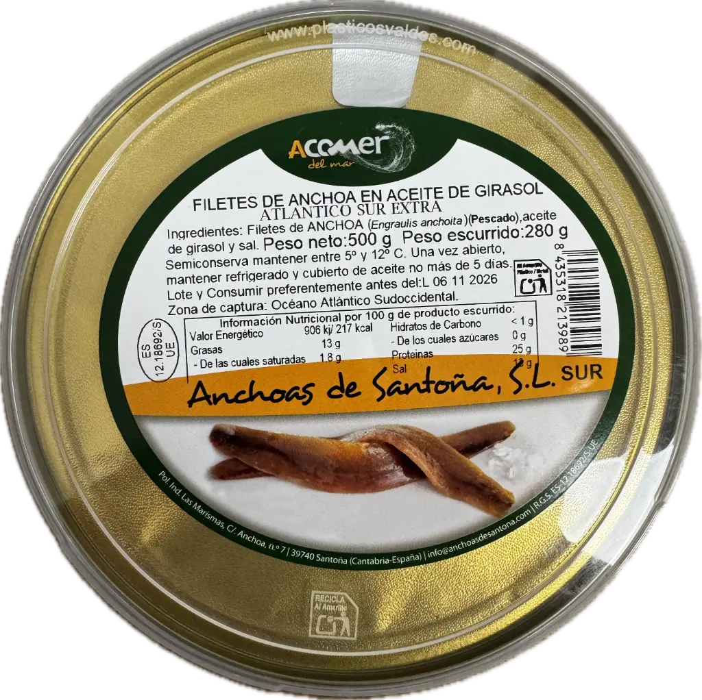 Anchoa Atlántico Sur Extra En Aceite De Girasol Acomer 500Gr