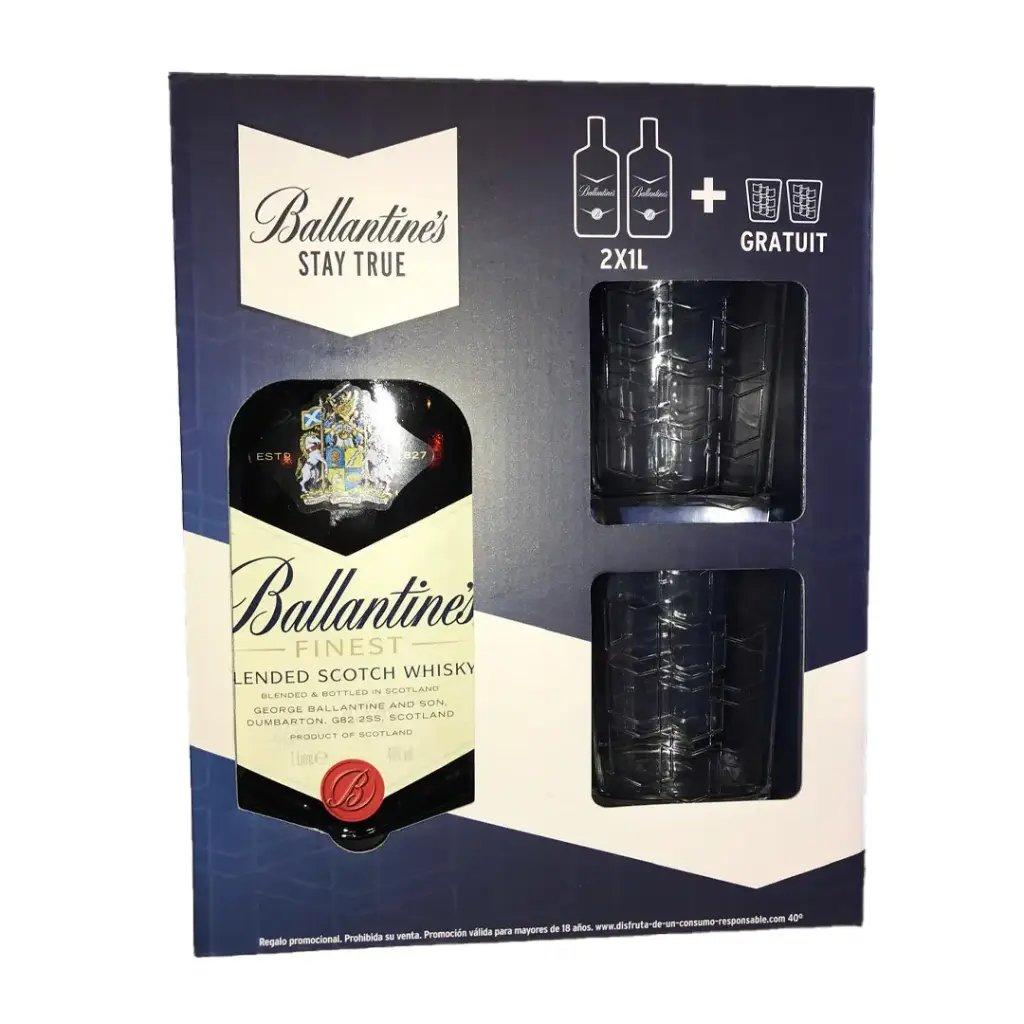Whisky Ballantines 1L X 2 + 2 Vasos