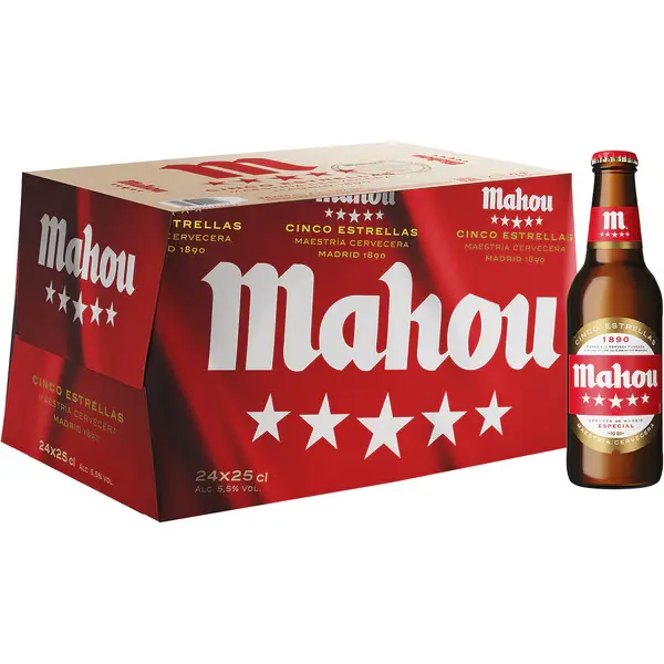 Cerveza Mahou 5 Estrellas Botella 25cl 24 Unidades